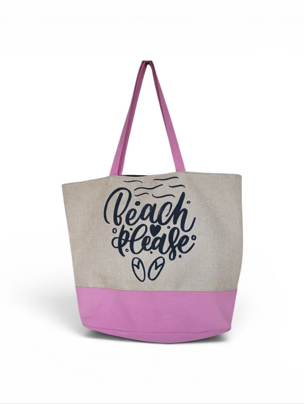 Beach Please Natural Canvas Tote with Pink Trim